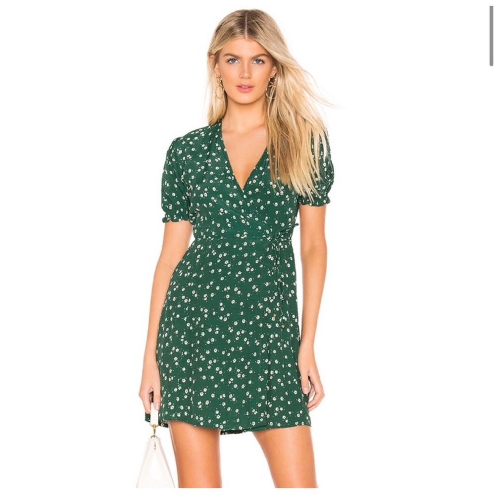 Faithful The Brand Mira Floral Puff Sleeves Short Wrap Dress Size 2 (XS) Dainty
